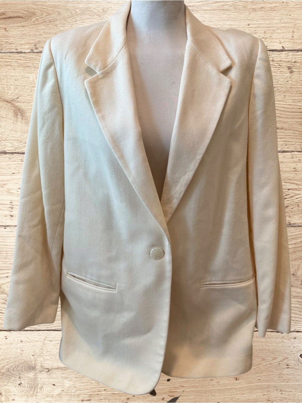 Vintage Sag Harbor Cream Ivory Blazer Size 14 Single Button 90s Minimalist